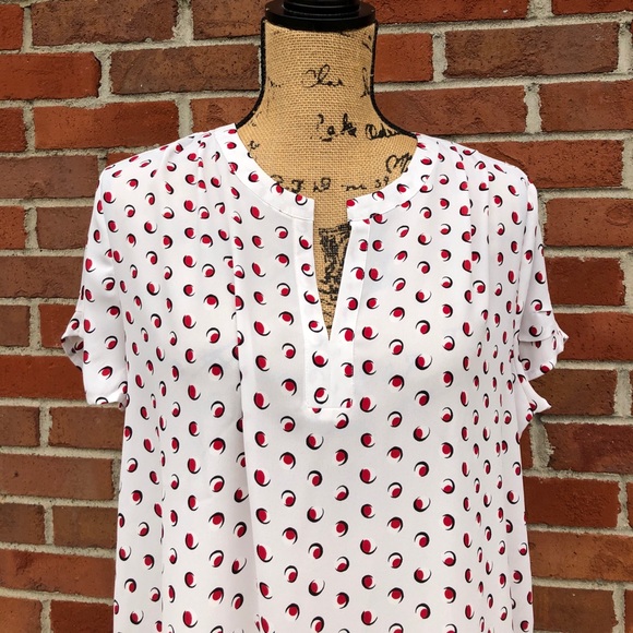 NWT Pleione Oversized Short Sleeve Red Dot Top - Picture 2 of 6